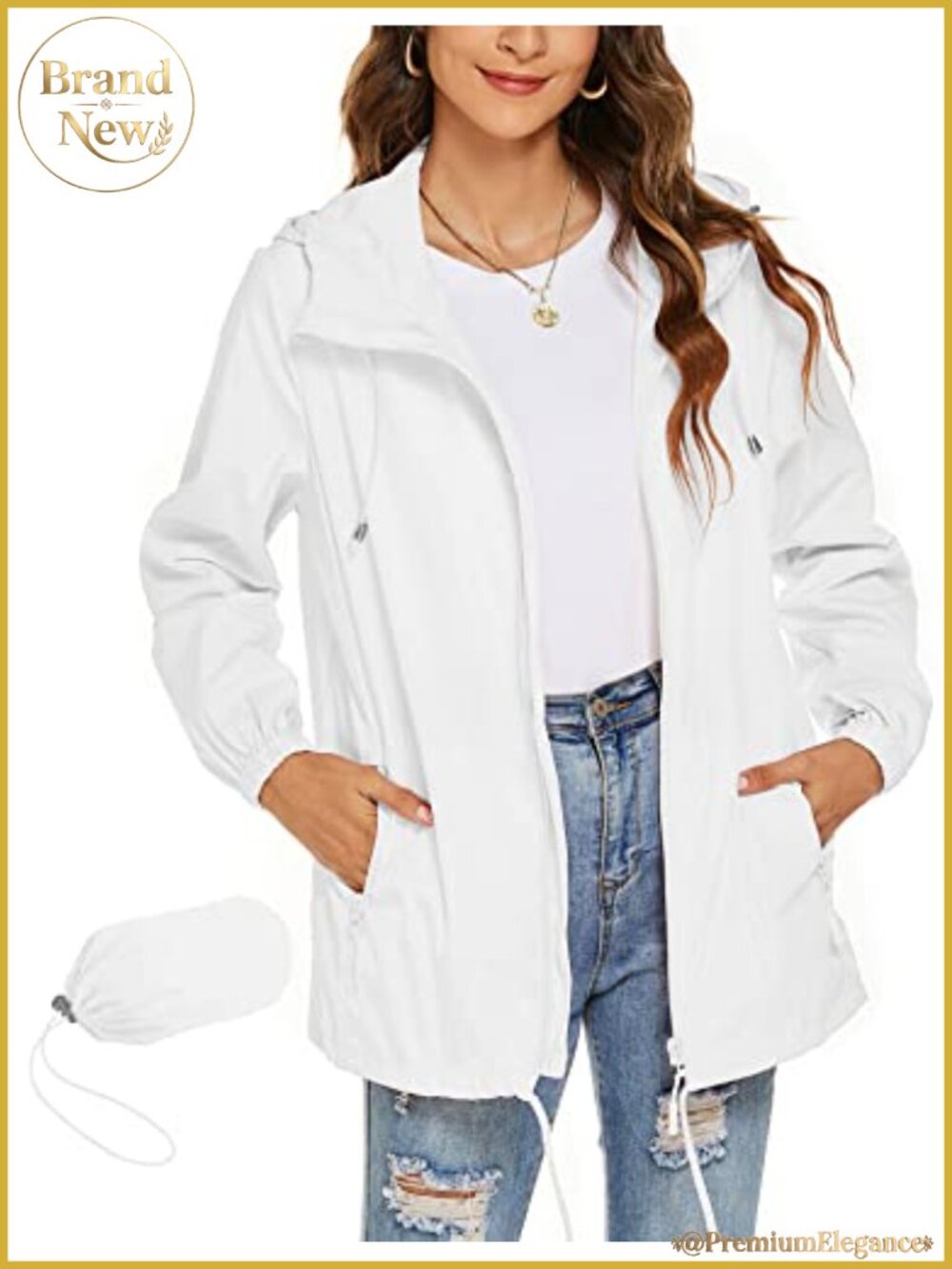 Waterproof Rain Jacket Lightweight Breathable Hooded Windbreaker with Pockets